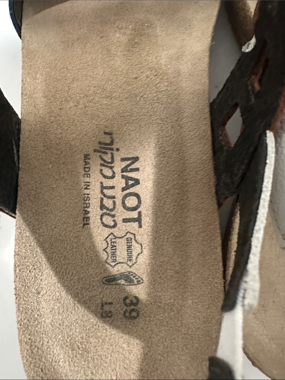 NAOT Dynasty Wedge Sandal size 8 or 39 black brown white leather support - Picture 9 of 9